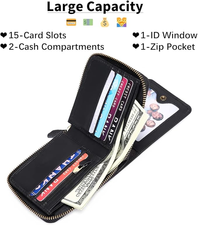 GOIACII Wallets for Men Genuine Leather Front Pocket Wallet RFID Zip Around Bifold Credit Card Holder | RFID, Zip Around, Bifold, Credit Card Holder