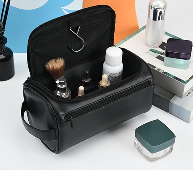 Toiletry Bag for Men, Travel Shaving Dopp Kit Water-resistant Bathroom Toiletries Organizer PU Leather Cosmetic Bags