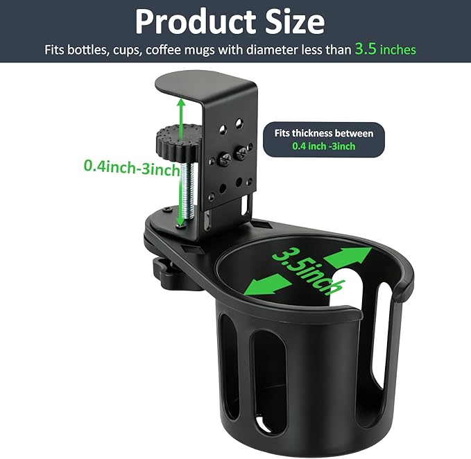 MYITYARD Desk Cup Holder Clamp, Clip On Table Cup Holder, Rotatable Water Bottle Stand Drink Coffee Mug Storage, Office Accessories for Home and School