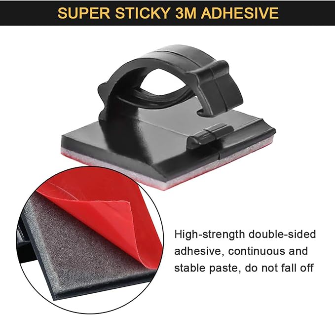 Cable Clips Self with 3M Adhesive Cord Organizer, Wire Holder Clamp Management Sticky for Desk Car Dash Cam Tables Wall, Black 50pcs