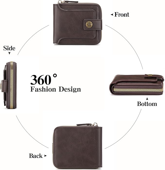 Wallet Men Leather Bifold Wallets For - Flap ID Window Zip Coin Pocket Mensr Wallets - Big Capacity Credit Card Travel Wallet
