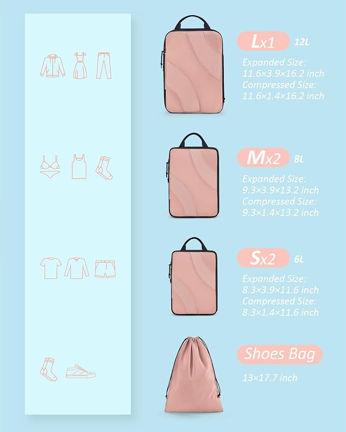BAGSMART Compression Packing Cubes, 6 Set/4 Set/2 Set Travel Packing Cubes for Carry on Suitcases, Compression Suitcase Organizers Bag Set & Travel Cubes for Luggage, Lightweight Packing Organizers