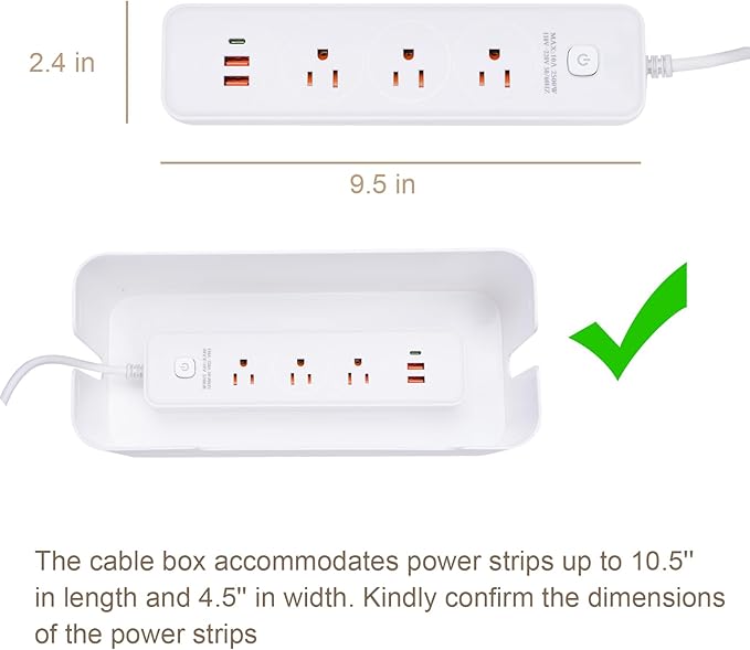 Eichzer Cable Management Box, Premium Cord Organizer Box to Hide Surge Protector on Desk, Power Strip Cover for TV Computer Home Router Office (White)