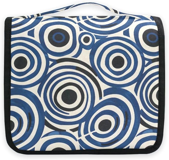 Hanging Travel Toiletry Bag White and Blue Circle Kit Makeup Case Cosmetics Organizer for Men Women