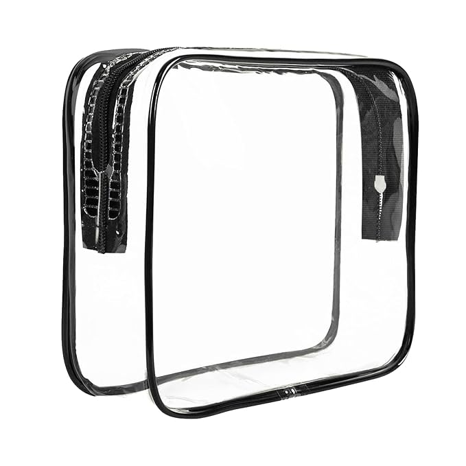 Clear Travel Toiletry Bag TSA Approved Size Makeup Cosmetic Bag Portable Waterproof Transparent Pouch Storage, Black
