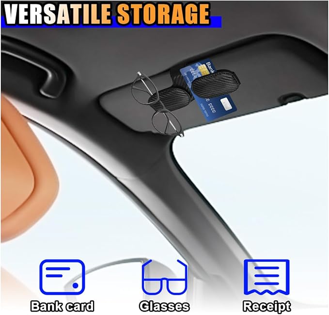 Magnetic Leather Sunglasses Holder for Car Visor Clip, Car Sun Visor Ticket Card Clip Double Clip, Auto Glasses Eyeglass Hanger Clip, Eyeglasses Mount Interior Car Accessories (Carbon Fiber Black)