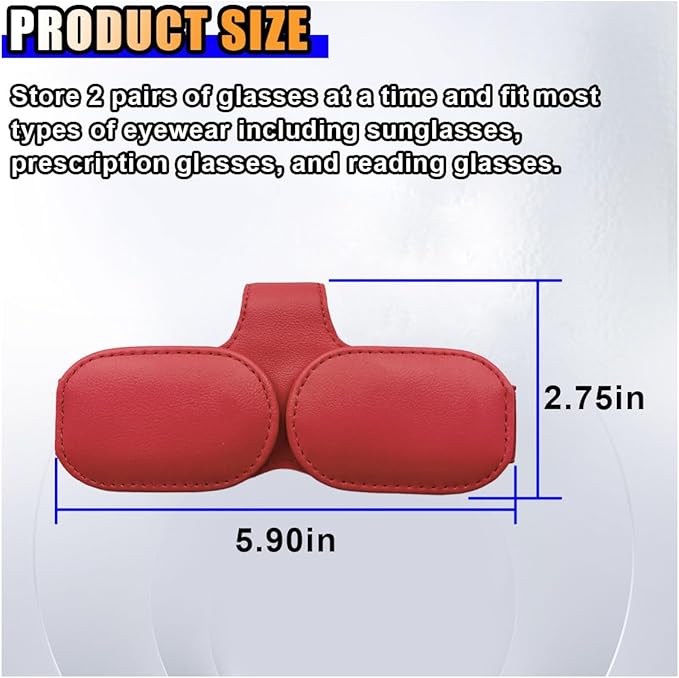 smilfuy Magnetic Leather Sunglasses Holder for Car Visor Clip, Car Sun Visor Ticket Card Clip Double Clip, Auto Glasses Eyeglass Hanger Clip, Eyeglasses Mount Interior Car Accessories (Red)