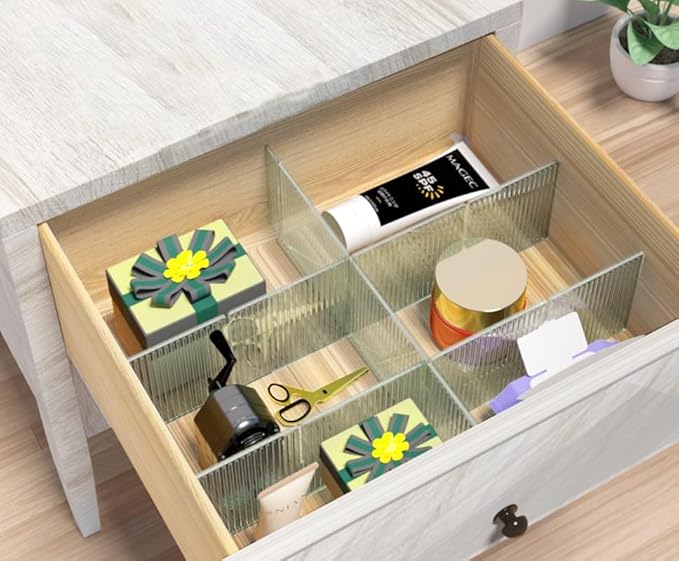 8pcs DIY Plastic Drawer Organizer Adjustable Drawer Dividers for Home Tidy Closet, Socks, Underwear, office school supplies, kitchen utensil tools (Clear Green)