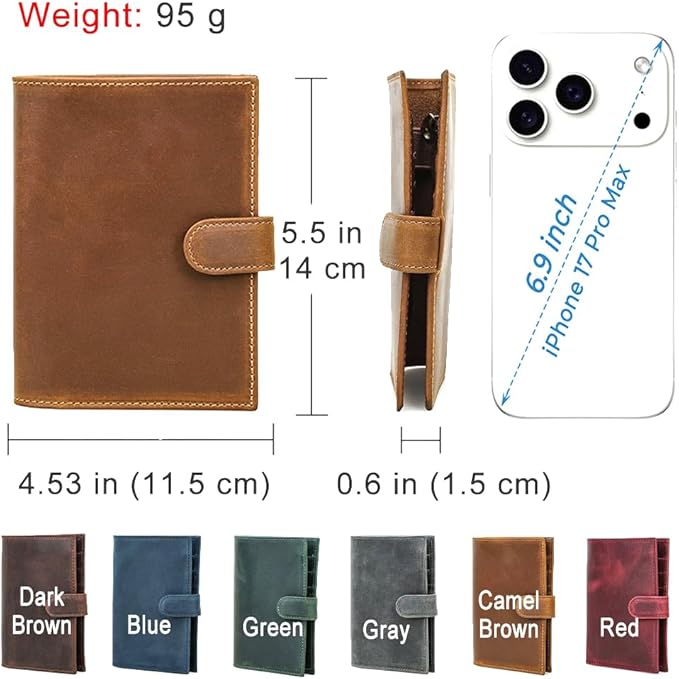 CONTACTS Full Grain Leather Passport Holder Compatible with Airtag RFID Blocking Passport Wallet Travel Slim Passport Cover with SIM Card Removal Tool (Camel Brown)