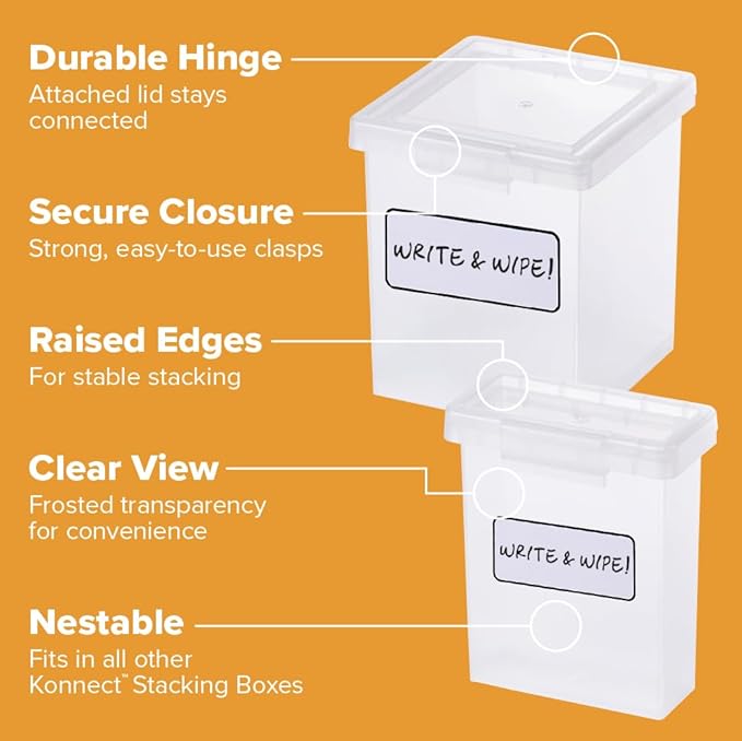 Bostitch Konnect Storage Containers with Lids, Organizer, Clear Plastic Box, Stackable Nesting Bins, 3-Piece Bundle, 1 Medium, 2 Small