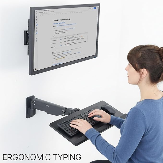 VIVO Sit-Stand 24 Inch Pneumatic Spring Keyboard and Mouse Tray Wall Mount, Counterbalance Height Adjustable Typing Platform, Ergonomic Tilt, Black, MOUNT-KB26C