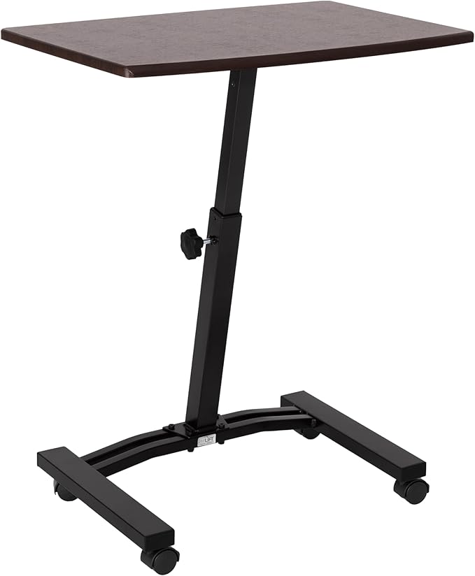 Seville Classics WEB162 Mobile Laptop Computer Desk Cart Height-Adjustable from 20.5" to 33", Slim, Walnut