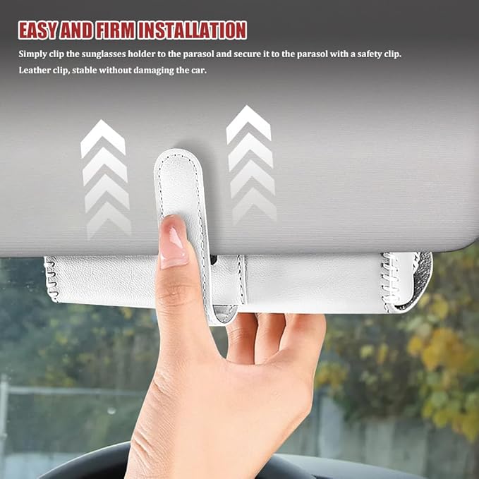 Sunglasses Holder for Car Sun Visor, Leather Auto Eyeglasses Storage Case with Hidden Magnetic Closure, Universal Protective Glasses Organizer Box, Visor Accessories for Woman Man (White)