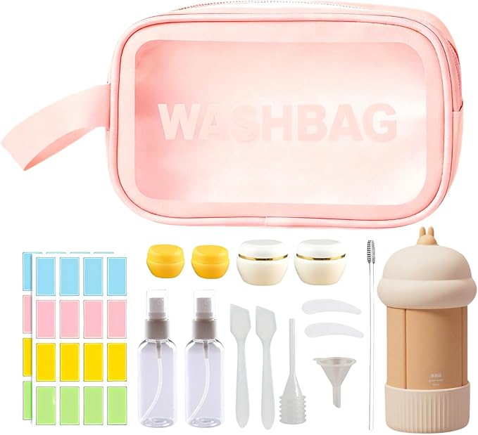 Travel Cosmetic Case Toiletry Bag with Zipper Refillable 4-in-1 Silicone Kit Toiletry Bottles、Squeeze Toiletry Bottles Leakproof Accessories for Toiletries Shampoo Lotion Body Wash (BPA Free)