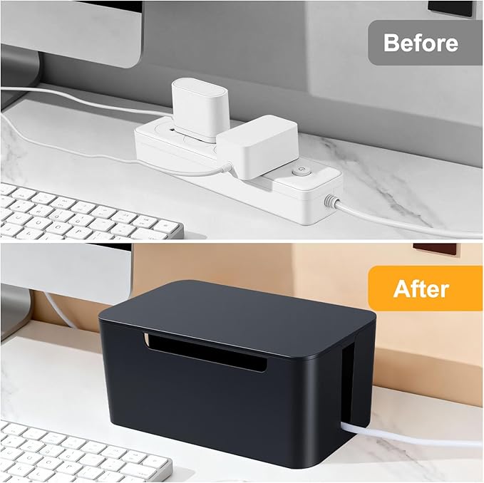 Eichzer Cable Management Box, Premium Cord Organizer Box to Hide Surge Protector on Desk, Power Strip Cover for TV Computer Home Router Office (Black)