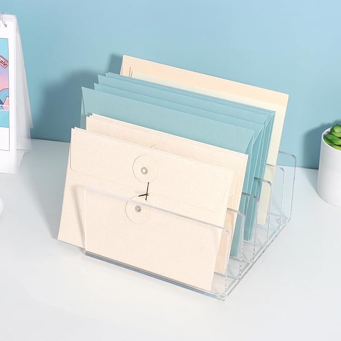 Acrylic File Organizer for Desk, 5 Sections Mail Sorter Organizer Holder, Acrylic Desk Organizer for Document, Letter, Notebook
