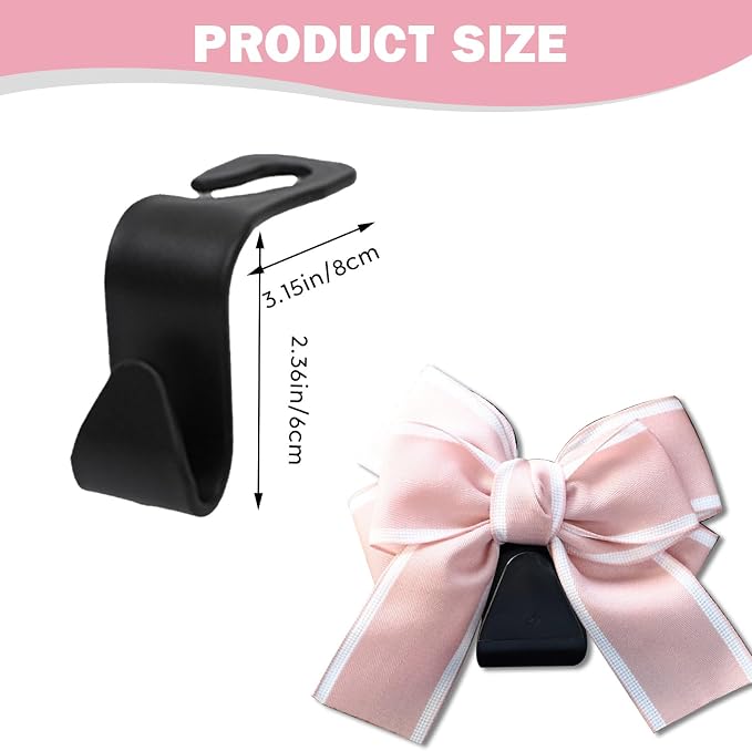 2PCS Car Seat Headrest Hooks, Cute Bow Vehicle Rear Seat Bracket Hook for Purses and Bags, Automotive Purse Hook Hanger, Universal for SUV, Sedan, Truck (Pink+White)