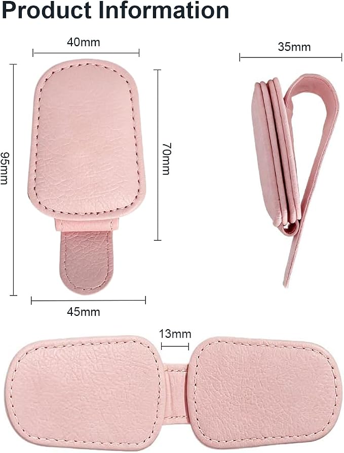Sunglass Holder for Car, Magnetic Leather Sunglasses Clip for Car Visor, Eyeglass Hanger Clip for Car Sun Visor (Pink 2 Pack)