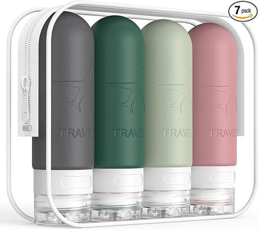 ME.FAN Travel Bottles for Toiletries,3oz Silicone Travel Size Containers, TSA Approved Squeezable Portable Split Bottle, Travel Accessories for Conditioner Shampoo Lotion - 4 Pack Morandi
