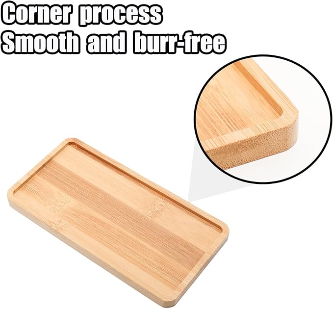 Rectangular Bamboo Tray – 6.9” × 3.5” Outer Size, 6.5” × 3.1” Inner Size, Natural Decorative Organizer for Bathroom, Vanity, Toilet Tank Top, Desk, Entryway or Kitchen Use.