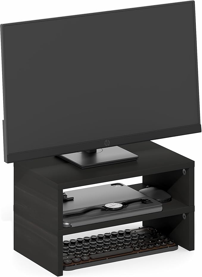 Furinno CLASSIC Monitor Stand Riser Set of 2, 15.7" Wide Dual Monitor Riser, Stackable Separable Laptop Stand for Desk, Desktop Organizers and Accessories, for Office Supplier, Espresso