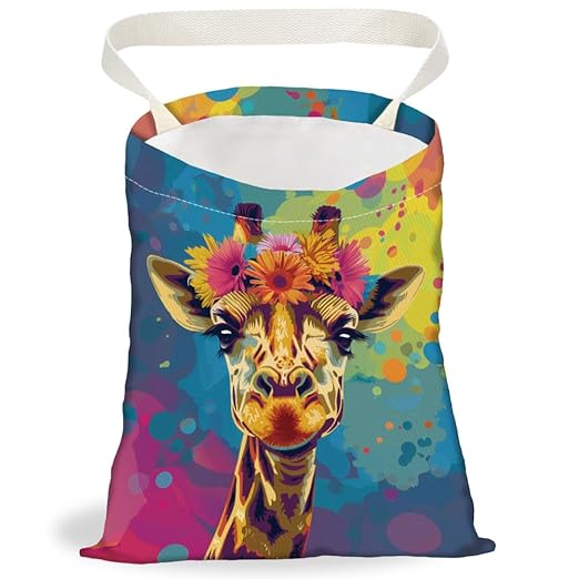 Giraffe Flowers Wreath Car Trash Bag Hanging Garbage Bag with Snap Buttons Car Back Seat Trash Storage Portable Dustbin Vehicle Trash Can Bag for Vehicle Accessories Travel Camping