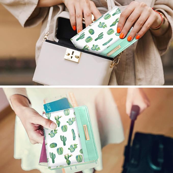 Passport Holder Cover,Traveling Passport Case Cute Passport Wallet for Women,Cactus