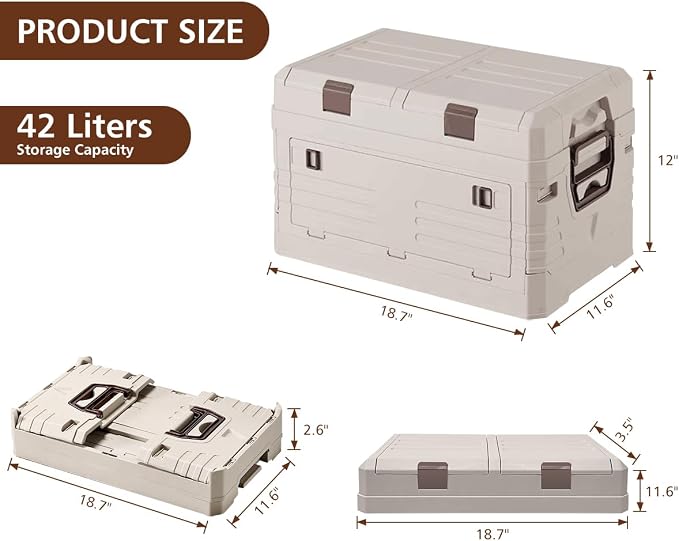 Collapsible Folding Storage Bin with 2 Compartments, 42L Side Opening Organizer for Car Trunk, Picnic, Fishing, Office