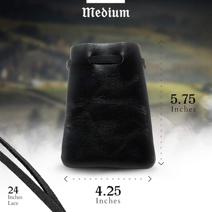 Nabob Leather Leather Drawstring Pouch, Coin Bag, Medicine Tobacco Pouch Medieval Reenactment Made in U.S.A Size 5.75" x 4.25"