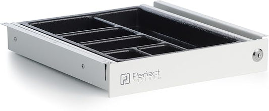 PERFECT POSTURE Max Under Desk Storage Drawer – Large Desk Drawer with Lock for Regular & Sit-Stand Standing Desks, White (12.3” x 12.8”)