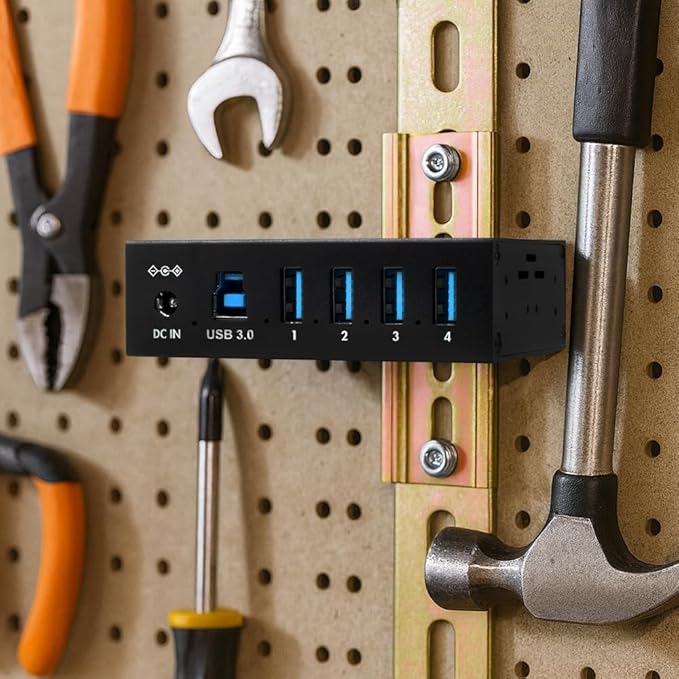 Kingwin USB 3.0 Hub ??4-Port Industrial Metal USB Hub, High-Speed 5Gbps Data, Mountable Design, Heavy-Duty Aluminum Housing, Reliable Expansion for PC, Laptop, Industrial Equipment & Workstations.