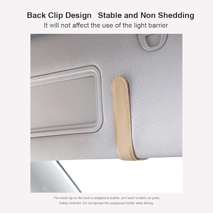 Sunglass Holder for Car Clip for Car Visor Upgrade Magnetic Leather Visor Sunglasses Clip Ticket holder，2 Packs (Beige 2PCS)