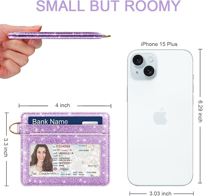 Slim Minimalist Front Pocket RFID Blocking Credit Card Holder Small Wallet Cute Card Cases for Women,Glitter Purple