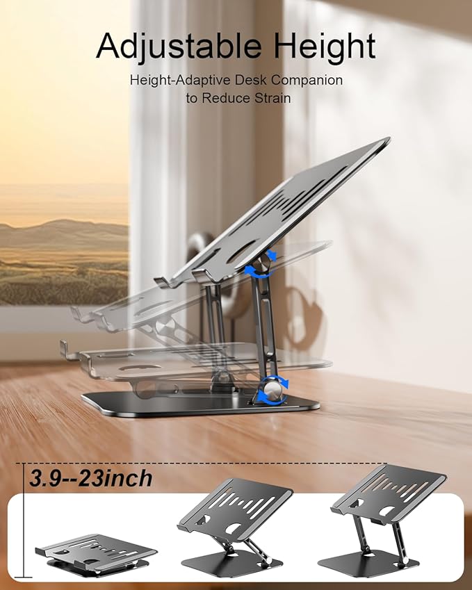 Adjustable Laptop Stand, Aluminum Portable Laptop Riser for Desk Foldable, Ergonomic Computer Notebook Stand Holder for MacBook Air Pro, Dell XPS, HP and All 10–17 Inch Laptops, Black