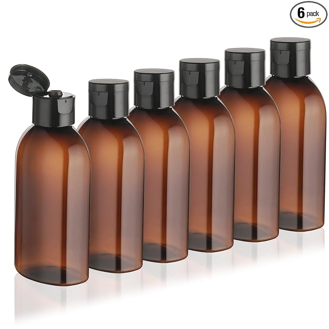 Travel Shampoo Bottles 6 Pack 3.4oz/100ml TSA Approved Squeezable Travel Size Bottles for Toiletries Leak-proof Shampoo and Conditioner Bottle Empty Plastic Squeeze Bottle Travel Essentials(Brown)