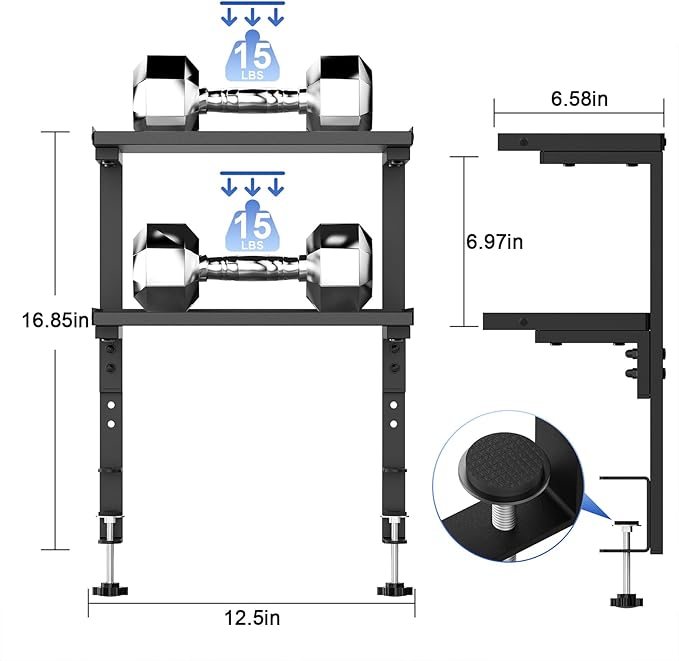 2-Tier Desk Shelf, Expandable Under Desk Storage, Clamp on Desk Shelf, Desktop Accessories for Offices, Study Rooms, and Game Rooms (Black)