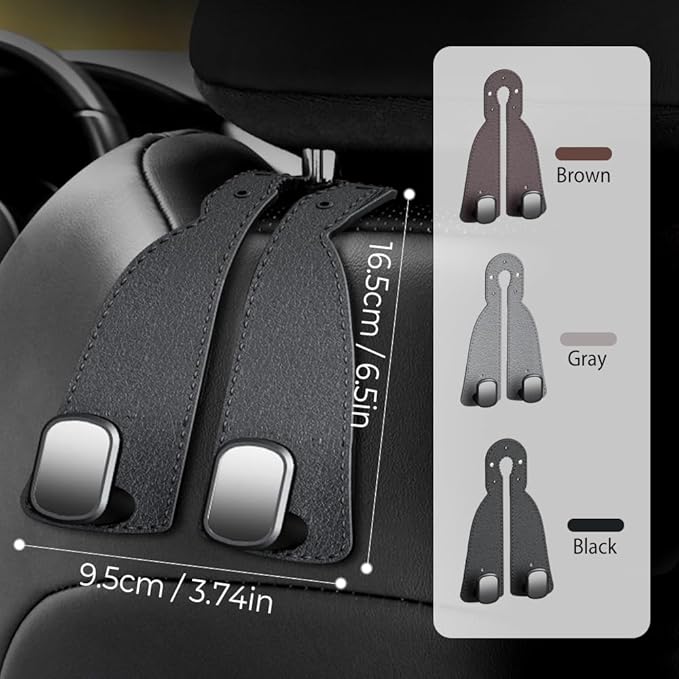Headrest Hooks for Car, 2026 New Leather Headrest Hooks for Car, Multifunctional Double Hook Holder for Convenient Storage, Auto Hooks Organizer for Handbag Purse Coat Bags (3 Mix)