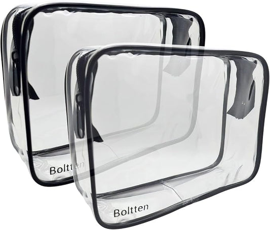 TSA Approved Clear Toiletry Bag 2-Pack, Quart Size Travel Cosmetic & Makeup Bags, Carry-On Airport Compliant