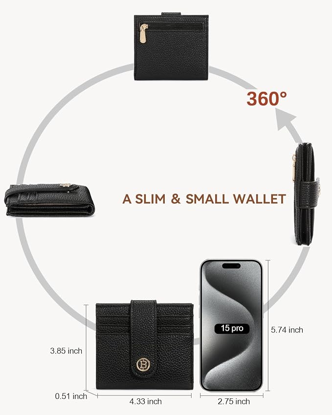 BOSTANTEN Slim Wallet for Women Small RFID Blocking Credit Card Holder Leather Bifold Wallets with Zipper Coin Pocket Black