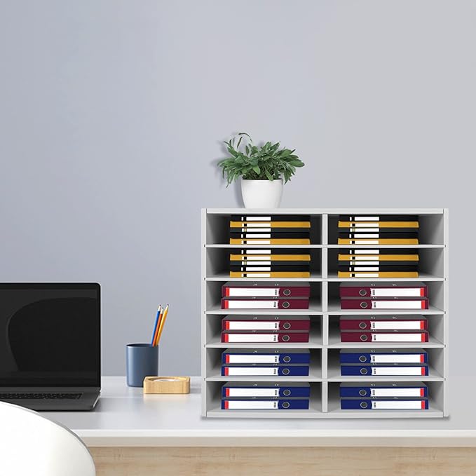 Literature Organizer 12 Slots, Compartments Mail Sorter Organizer, Adjustable Desktop File Organizer with Removable Shelves, Paper Organizer for Home Office School (White, 12 Slots)