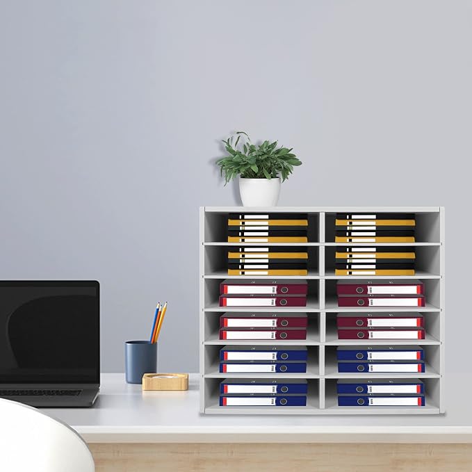 Literature Organizer Sorter for Desk, 12 Slots Adjustable File Sorter Mail Organizer, Paper Sorter Organizer, Open Design Paper Storage Mailbox for Office School Classroom, White