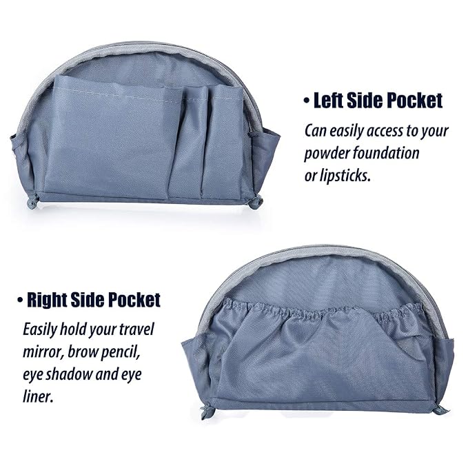 Hekyip Half Moon Cosmetic Beauty Bag for Purse Travel Handy Makeup Pouch for Women Girls (Grey-blue)