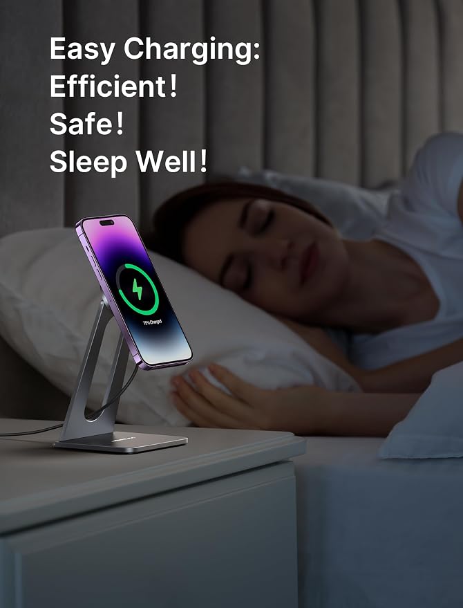 for iPhone 17 MagSafe Charger Wireless Charger Stand, JSAUX Magnetic Charger for iPhone 17e/17 Air Pro Max/16/15/14/13/12 Series/Airpods, Aluminum Alloy, Wireless Charging Stand - Grey