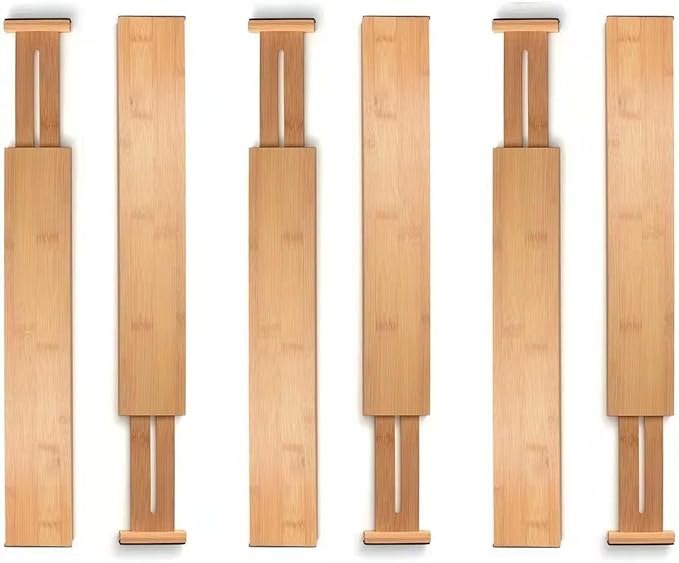 6 Pack Bamboo Drawer Dividers Adjustable ??Expandable Drawer Dividers for Kitchen Drawer Organizer, Dresser Drawer Dividers, Drawer Dividers for Clothes, Wooden Drawer Organizer for Kitchen & Cabinet