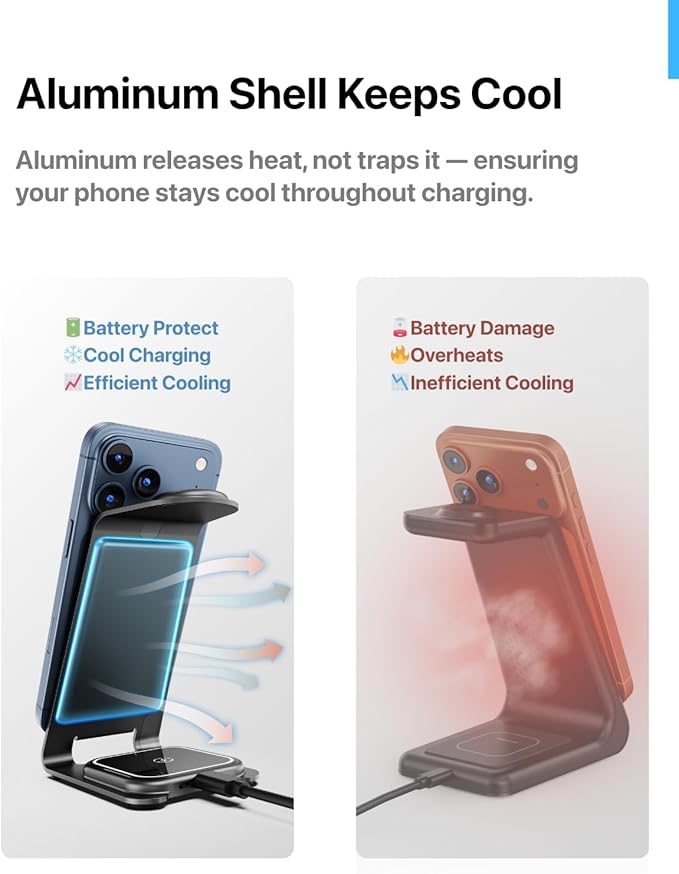 Intoval Aluminum 3 in 1 Wireless Charging Station for iPhone 17 16 15 14 13 12 11 Pro Max XR, Wireless Charger for Apple Watch 11 10 9 8 7 Ultra SE 3 2, Phone Charger for AirPods 4 Pro 2 3 (Grey)