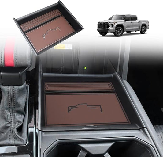 TripleAliners for 2022 2023 2024 2025 2026 Tundra Center Console Leather Insert Storage Organizer Accessories with Trim Compatible with Toyota Tundra 2022-2026 SR SR5 Limited TRD PRO (Leather Brown)