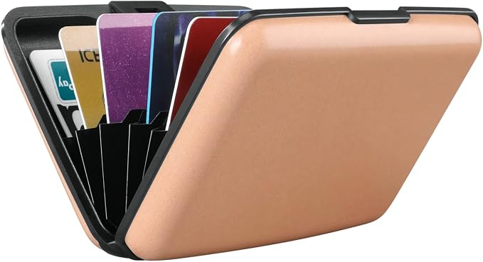 ELFISH RFID Blocking Credit Card Protector Aluminum ID Case Hard Shell Business Card Holders Metal Wallet for Men or Women（Matte Light Pink