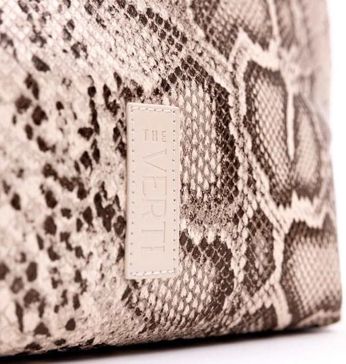 THE VERTI-Vertical Waterproof Makeup & Toiletry Bag | 23-Pocket Organizer with Upright, Fold-Down Design for Skincare, Toiletries & Essentials (Snake, Medium)