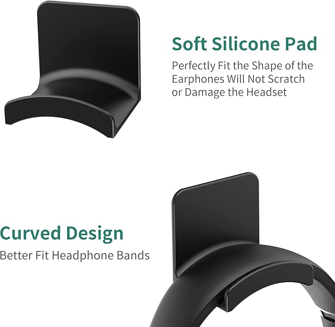 HomeMount Headphone Stand - Adhesive Gaming Headset Hanger Hook Desk Mount for Most Headphones & Controllers (Black 2Pack)