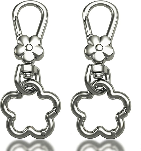 Metal Keychains for Women Men, 2PCS Cute Flower Shape Quick Release Key Chain Bag Charms Car Keychain Holder Clip